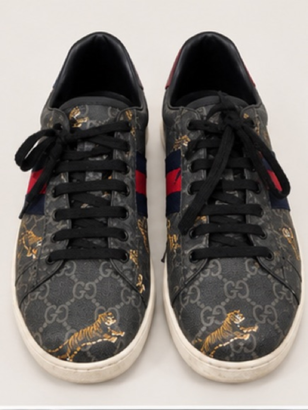 Gucci Ace GG Supreme Tiger Sneakers Men’s 9.5 Gray Web Stripe